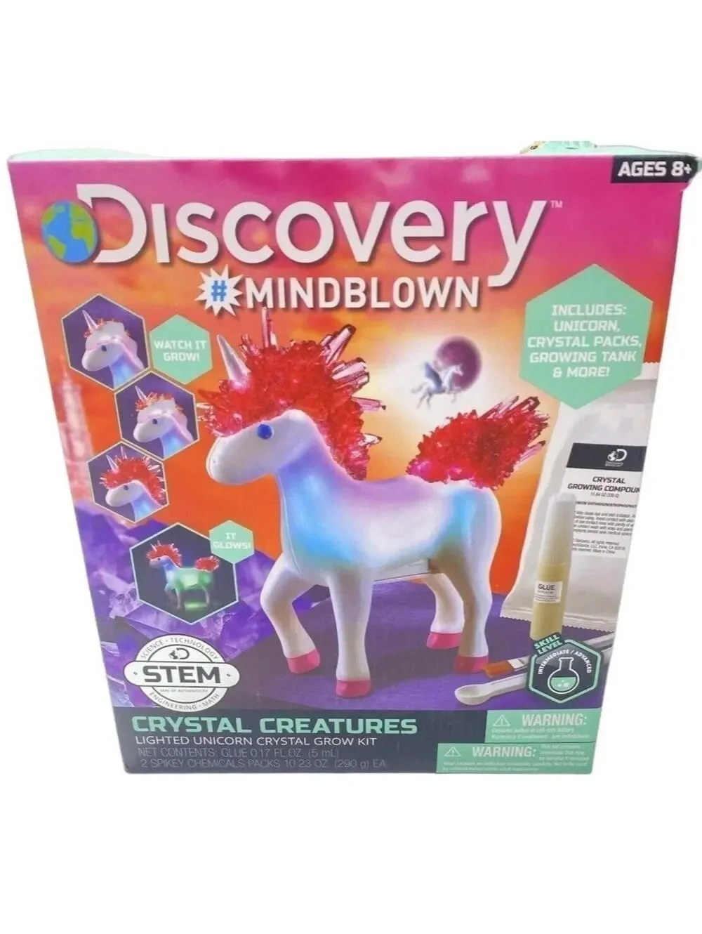 Discovery Crystal Creatures Light-Up Unicorn STEM Crystal Growing Kit, New